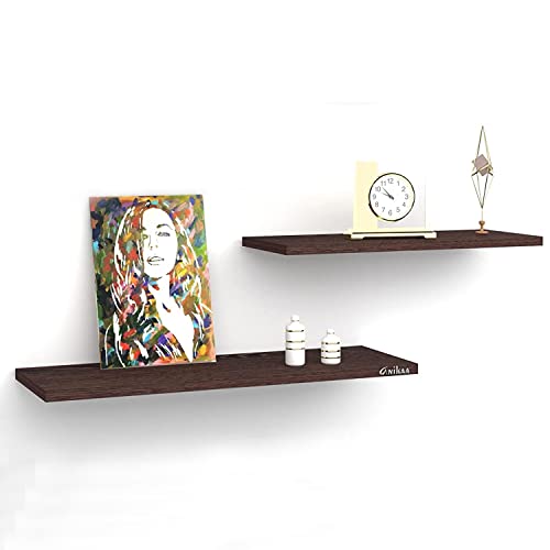 Image of Anikaa Verna Engineered Wood Wall Mounted Floating Decor Shelf / Book Shelf / for Home and Office (Set of 1 with 2 shelves , Wenge) [LxBxH(CM): 65x23x1.7] [LxBxH(CM): 50x23x1.7]