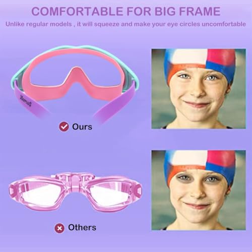 Image of Swim Goggles for 3-15 years Kids, UV Protection & Anti-Fog Pool Water Swimming Goggles For Boys Girls Youth Toddler, Big Frame Leakproof Swimming Goggles (1 pcs) (Pink)