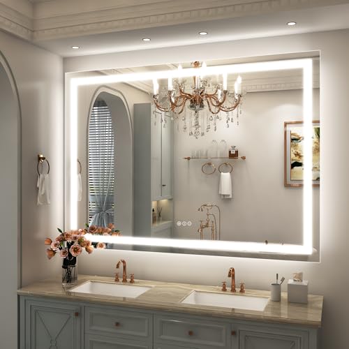 Image of 55x40 inch Large LED Mirror for Bathroom, Lighted Vanity Mirror for Wall, Dimmable, Anti-Fog, Shatter-Proof, ETL Listed (Front Lights + Backlit)