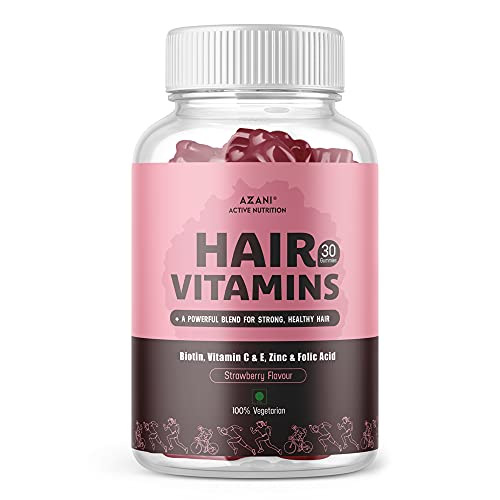 Azani Biotin Hair Gummies with Zinc, Iodine, Vitamin A, B, C, D & E & Folic Acid | Hair Vitamins for Hair Growth | 30 Veg Gummies| Strawberry Flavour Azani Biotin Hair Gummies with Zinc, Iodine, Vitamin A, B, C, D & E & Folic Acid | Hair Vitamins for Hair Growth | 30 Veg Gummies| Strawberry Flavour