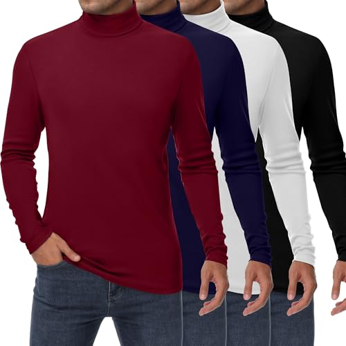 Huukeay 4 Pack Men's Turtleneck Shirts, Long Sleeve Casual Pullover Lightweight Slim Fit Knitted Sweaters Basic Soft Tops2