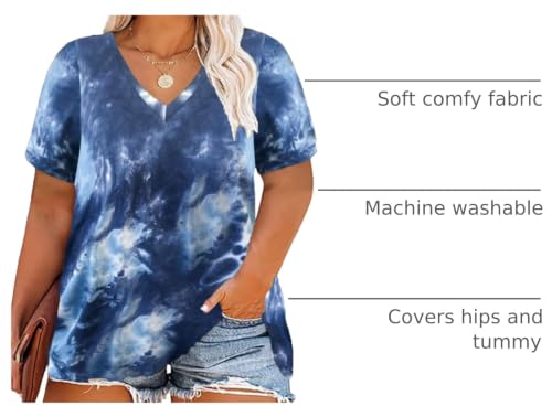 Image of RITERA Women Plus Size Tops Tie Dye V Neck Shirt Floral Camo Summer Short Sleeve Tunic Oversized Ladies Blouse XL-5XL