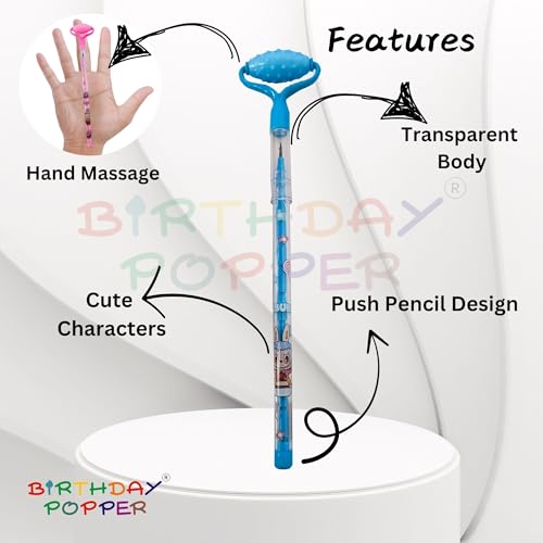 Image of Birthday Popper Facial Massager Roller Top Push Pencils As Birthday Return Gifts For Kids-Set Of 12,Fun Writing Dual-Purpose Stationery,Ink Color-Black