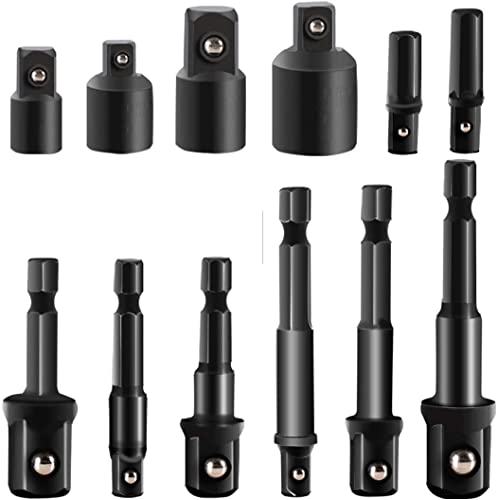 12pcs Drill Socket Adapter and Reducer Set, Extension Set Turns Power Drill Into High Speed Nut Driver. 1/4', 3/8', and 1/2' Drive …