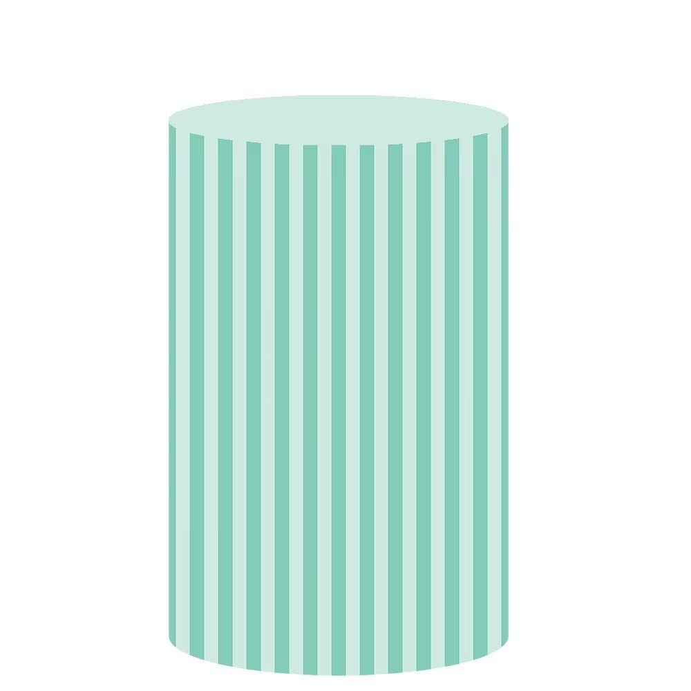 Iydamc Green Stripes Round Pedestal Covers for Birthday Party Wedding Baby Shower Bridal Shower Decoration,Plinth Cylinder Cover with Elastic Band za156 Dia40 H90