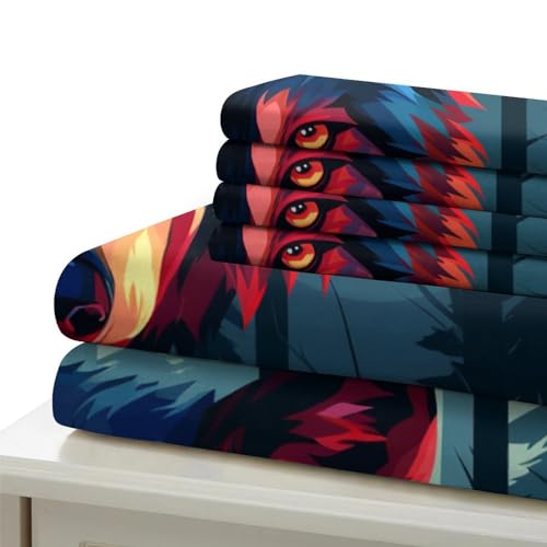 Housse de couette loup 3D imprimée parure de lit 3 pièces microfibre avec zip - 6