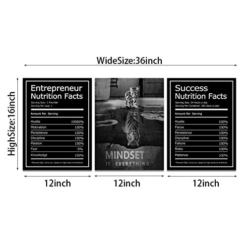Bwspace Mindset Is Everything Wall Art Motivational Canvas Painting Wall Art Poster Prints Entrepreneur Bundle Set 3 Pieces Success Nutrition Facts (36" W X 16" H, Mindset) #TOP5