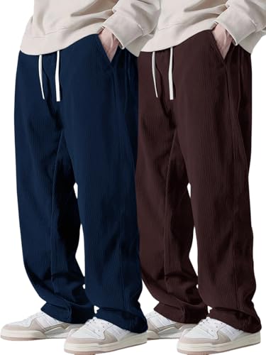 Image of Pinkmint Men's Stretchable Ribbed Track Pants | Poly Lycra Relaxed Fit Trousers | Elastic Waist Drawstring Joggers | Casual, Gym, Lounge Wear for Men
