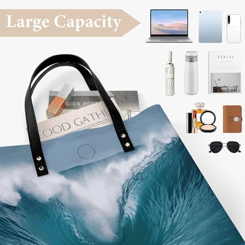 Grand sac d'épicerie léger Ocean Wave en cuir PU résistant - 6