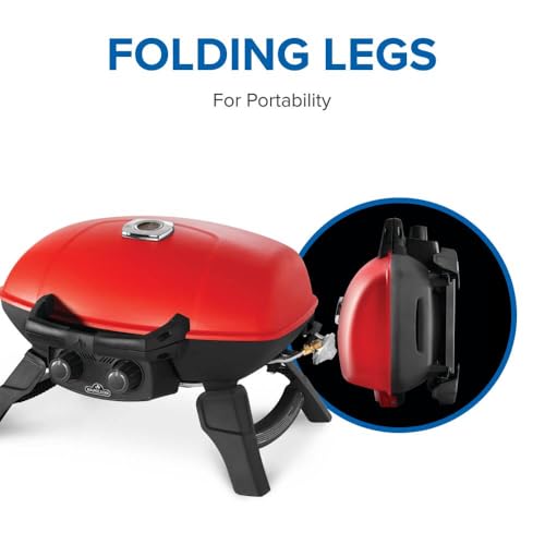Image of Napoleon TravelQ 285 Portable Propane Gas Grill with Griddle, Red, 2 Burners, Tailgating, Camping, and Small Outdoor Spaces