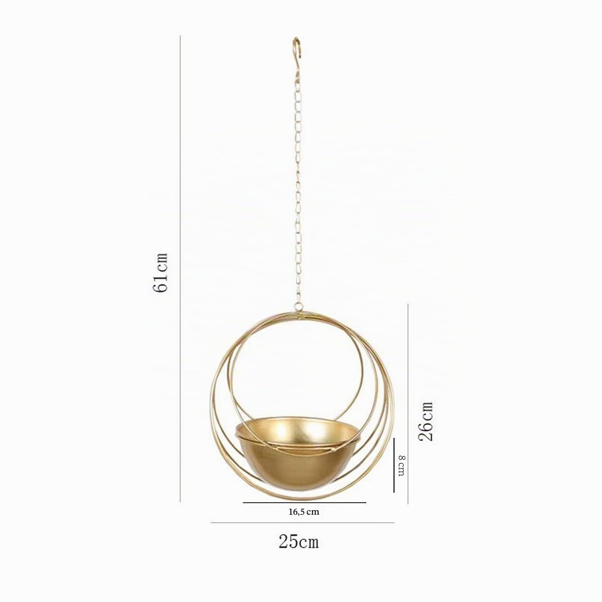 RISEON Boho-Blumenaufhänger, Metall, geometrischer hängender Pflanzgefäß, moderner Pflanzgefäß, Mitte des Jahrhunderts, minimalistischer Übertopf für drinnen und draußen, Hochzeitsdekoration (Gold)