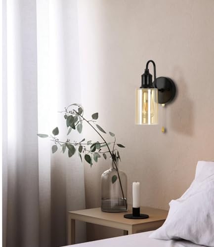 Image of Vintage Glass Wall Sconces with Pull Chain Switch,Bathroom Vanity Wall Light Fixtures for Kitchen Living Room Bedroom Bath Hallway (Amber-10CM)