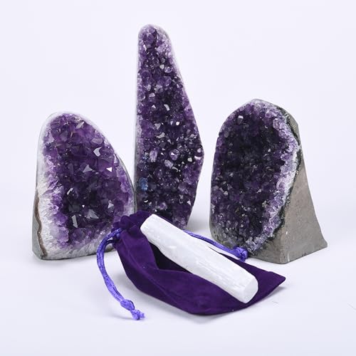 Image of Extreme Amethyst Cluster - Powerful deep Purple Crystals Weighing up to 1 /2 lb. Geode from Uruguay. Includes Bonus 3 inch Selenite Wand. | Deep Purple Amethyst Cluster, Each Piece is Unique & Natural, Real Raw Healing Crystal Rock from Uruguay, FREE Selenite Wand