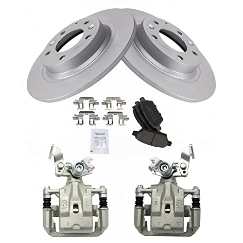 Image of TRQ Rear Brake Pad and Rotor Set Ceramic Coated Rotors Calipers