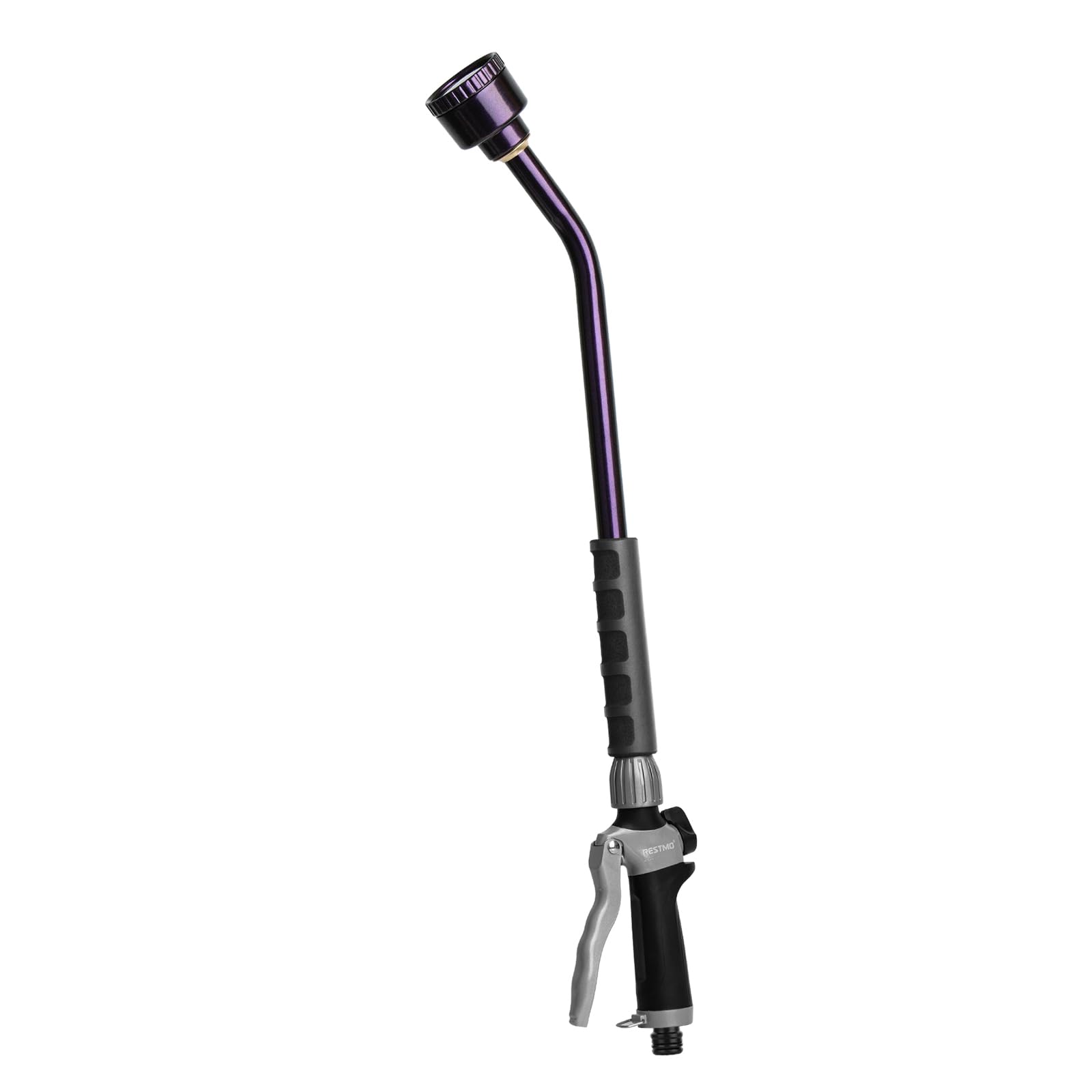 RESTMO Langer Gießstab, 61cm langer Gartenbrause mit voller, sanfter Dusche und Durchflusskontrolle, strapazierfähiger Metallschlauch für hängende Körbe, Sträucher, Pflanzen, Blumen und Rasen, Violett
