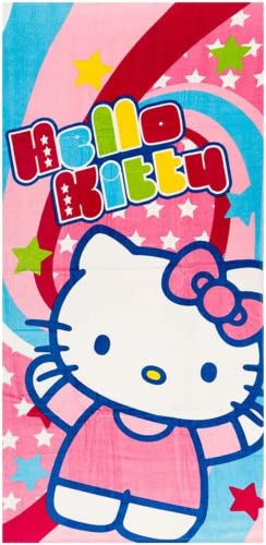 Aymax Toalla Playa Piscina BAÑO Hello Kitty Super Star   150 x 75cm 100% Algodón