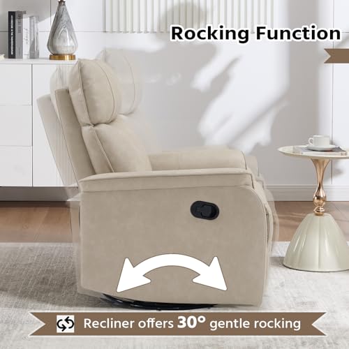 Image of HAOMARKETS Swivel Rocker Recliner Chair Set of 2, Manual Faux Leather Glider Rocking Recliners for Adults, 360 Swivel Nursery Reclining Sofa with Padded Backrest for Living Room, Beige