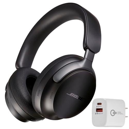 Bose QuietComfort Ultra Wireless Noise Cancelling Headphones with Spatial Audio, Over-The-Ear Headphones with Mic, Up to 24 Hours of Battery + Green Extreme 20W 2-Port Wall Charger (Black)