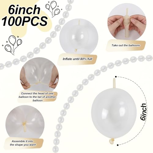 Image of Clear Quick Link Balloons, 100PCS 6 Inch Small Bubble Linking Balloons for Making Balloon Wall Heart Arch, Tails Balloon for Wedding Birthday Baby Shower Engagement Graduation Party Decorations