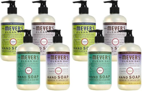 Image of Mrs. MEYER'S Clean Day Liquid Hand Soap 8 Pack Variety, Lemon Verbena, Lavender, Basil, Compassion Flower, 12.5 OZ Each, 1 CT