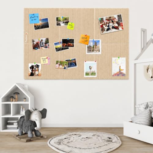 Image of QUIET CANVAS Acoustic Wall Slat Pinboard, 1x1ft, Pack 6, 50 PushPins Sand