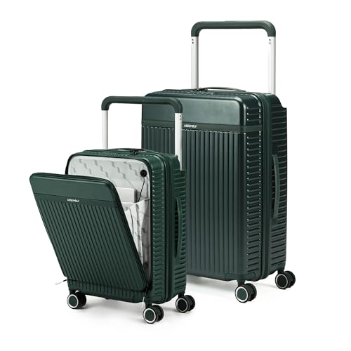 Image of THE ASSEMBLY Polycarbonate 8 Wheels Double Spinner Luggage Set of 2 | Premium Hard-Sided Cabin & Large Trolley Bags with Wide Handle & USB Port Charging-Rover Pro,Green, 73.5 cm