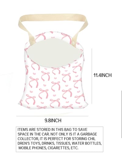 Image of Car Trash Can, Durable Hanging Car Trash Garbage Bag, Cute Automotive Garbage Cans Organizer, Cute Pink Bow
