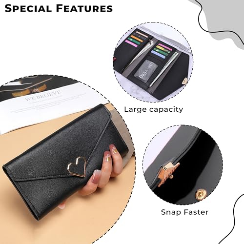 Image of Kraptick Women's Wallet -Stylish and Compact Purse Clutch Wallet for Women, Stylish Card Coin Holder, Debit Card Holder, Money Organizer and Travel Wallet for Women with 13 Slots (Black)