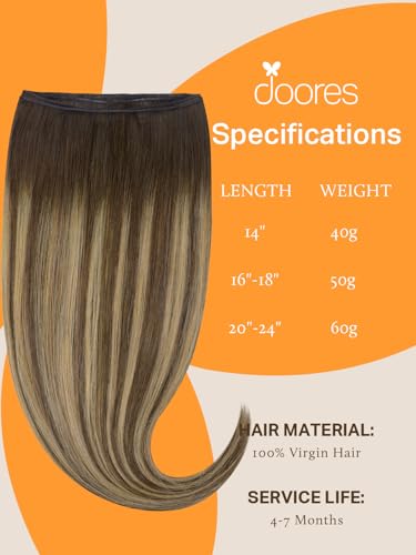 Image of DOORES Weft Remy Human Hair Extensions Handtied, 24 Inch Balayage Chocolate Brown to Caramel Blonde 60g, Human Hair Extensions Sew in