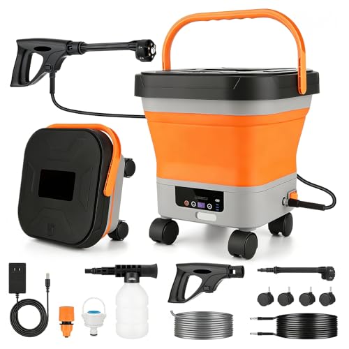 VeftBltrem Nettoyeur haute pression électrique portable avec réservoir d'eau de 13 litres et buse multifonctionnelle 6-en-1, 7 niveaux de pression réglables, nettoyeur à jet avec roues pour voiture