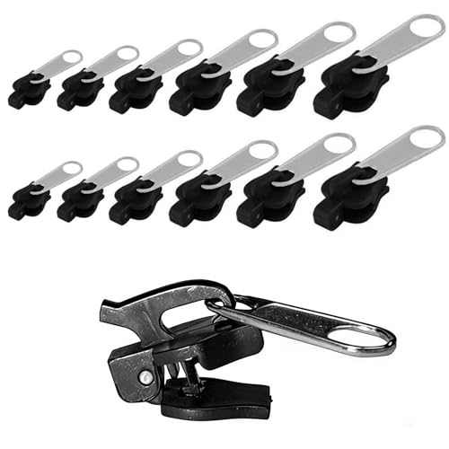 12Pcs Black Universal Instant Fix Zipper Repair Kit Replacement Zip Slider Teeth Zippers Design Arts Crafts and Sewing Fasteners Zippers