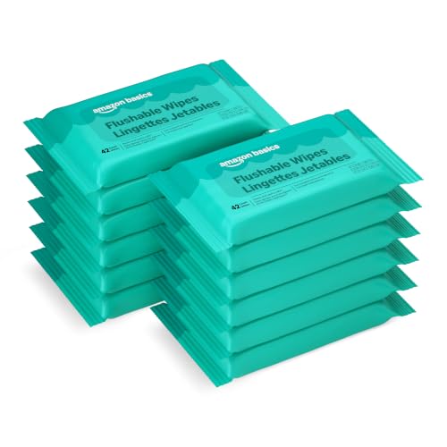 Amazon Basics Flushable Adult Toilet Wipes, Fragrance Free, 504 Count (12 Packs of 42), Packaging...