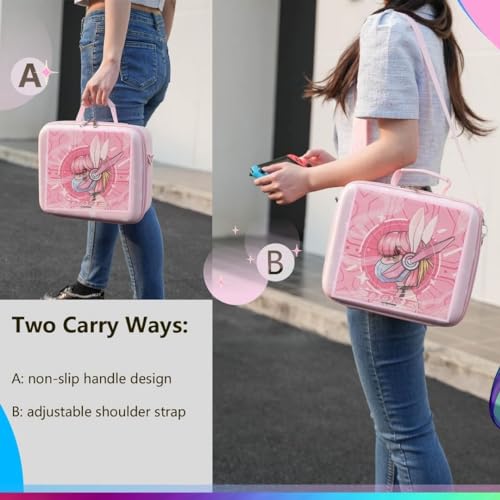 Image of TMG Portable Hard Shell Nintendo Switch Case Compatible with Nintendo Switch /Switch OLED Model, Designer Series Travel Storage Bag for Switch Console Pro Controller Accessories-Pink