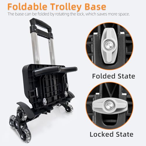 Rucksack-Trolley mit Rädern, faltbare Sackkarre aus Aluminiumlegierung, mit 6 Rädern und Gepäckgurt für Rucksäcke und Reisegepäck (Schwarz-L03)