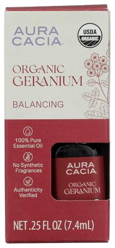 Aceite esencial orgánico de geranio Aura Cacia 0.25 Fl Oz miniatura 1
