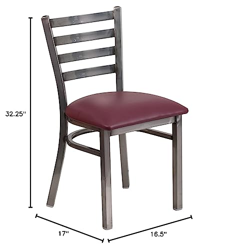 Image of Flash Furniture HERCULES Series Clear Coated Ladder Back Metal Restaurant Chair - Burgundy Vinyl Seat