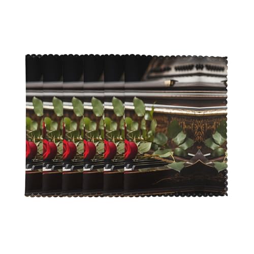 Sets de table extérieur antidérapants 45x30 cm rose rouge piano