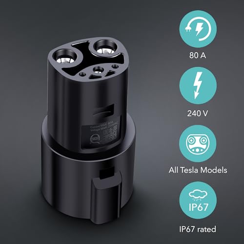 Image of Lectron J1772 to Tesla Adapter 80 Amp (240V) - EV Charging Adapter Compatible with Tesla Model S /3 /X /Y /Cybertruck and All Electric Vehicles in the NACS Alliance (Black)