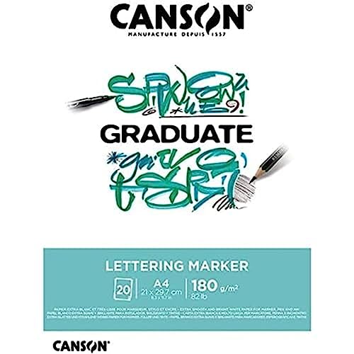 Canson Lettering Rotulador Bloc Encolado A4 20 Hojas Satin 180G, Blanco, C31250P026
