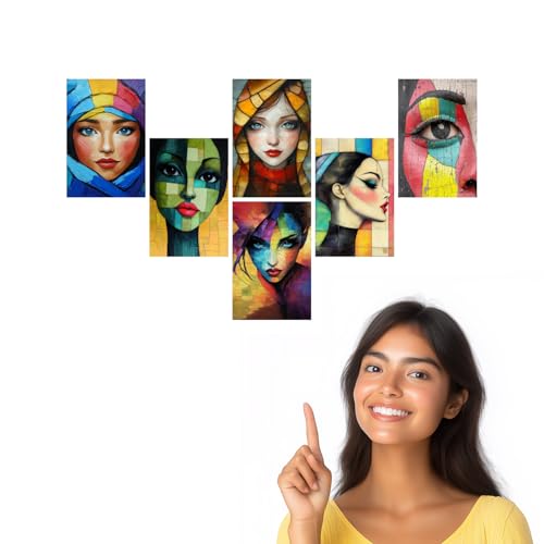 Image of SiddArtify Abstract Portrait Wall Art Prints Set - Modern Woman Poster Decor for Living Room Bedroom Office - Set of 2-4x6 Inch - Board (Pack of 6) - Sticker (Pack of 6)