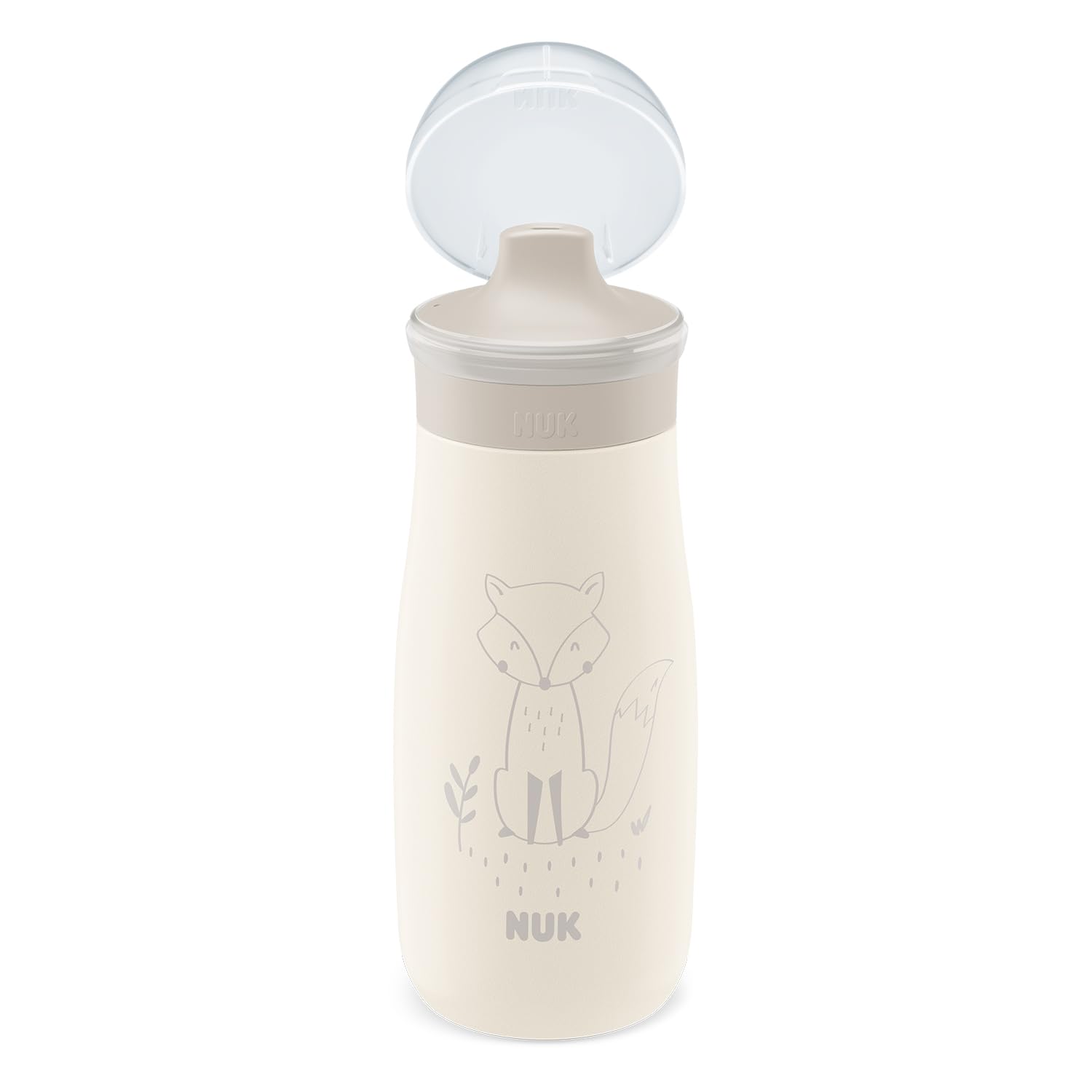 NUK Mini-Me Sip Tazza per bambini | 9+ mesi | 300 ml | Borraccia in acciaio inox per bambini | Beccuccio temperato antigoccia | Infrangibile | Beige Fox