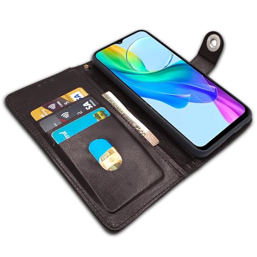 Image of Pikkme Flip Cover Leather Finish | Inside TPU with Card Pockets | Complete Protection Button Flip Case for Vivo Y03 4G (Coffee)