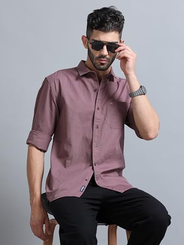 Image of Men Slim Fit Solid Spread Collar Casual Shirt