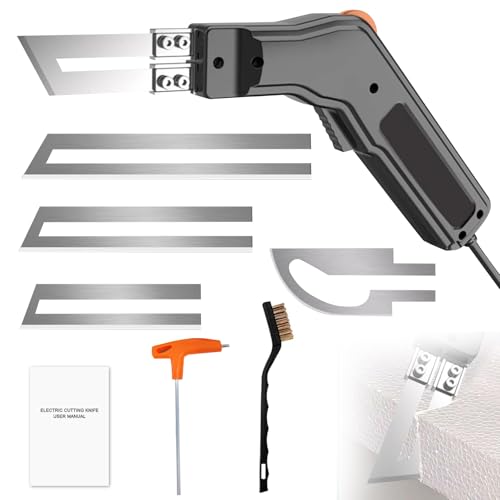 Cortador de espuma Eléctrico con 4 cuchillas de Ni-cromo (15/20/25cm rectas + 5.5cm curvas), 300W 50-600℃ cortador de hilo caliente con sistema de refrigeración para cortar poliestireno/EVA/goma/tela