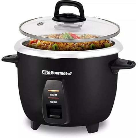Elite Gourmet ERC2010B Electric Rice Cooker with Stainless Steel Inner Pot Cover