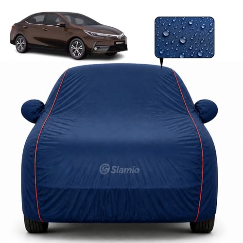 Image of Car Cover for Toyota Corolla Altis | 100% Waterproof Heavy-Duty 3-Layer Car Body Cover | All-Weather Rain, UV, Sun & Dust Protection | Custom Fit | Mirror & Antenna Pockets | Navy Blue