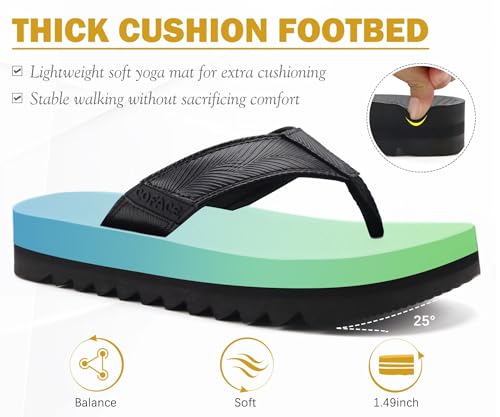 COFACE Mens Arch Support Flip Flops Yoga Mat Comfortable Thick Cushion Recovery Walking Thong Sandals Lightweight Beach Slippers3