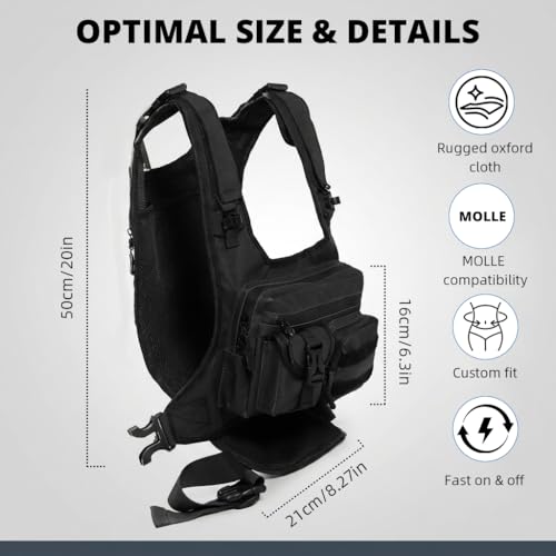 Image of Proberos Tactical Vest, Trail Hydration Vest, Oxford Cloth Outdoor Vest with Multi-Pocket Storage, MOLLE-Compatible, Adjustable Shoulder Straps & Quick-Release Buckles, Mesh Back Panel for Running