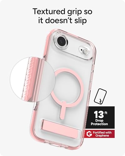 Image of ZAGG Santa Cruz Snap Case with Kickstand for iPhone Air - Pink Sorbet, Drop Protection (13ft /4m), MagSafe Charging Compatible, ClearGuard Anti-Yellowing Technology, Scratch Resistant Phone Case