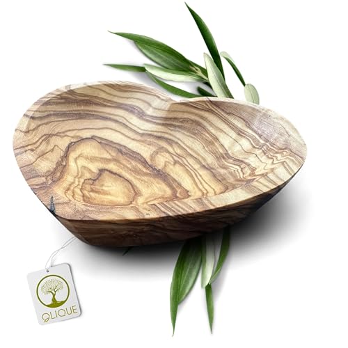 OLIQUE Ringkissen Hochzeit aus Olivenholz - Handgemachte Holzschale in Herzform